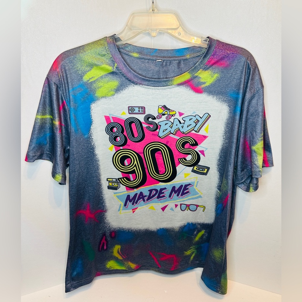 Retro Inspired 80s Baby 90s Made Me Gray Tie Dyed T-shirt W/Neon Accents Size XL